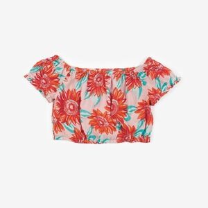 Aerie Floral‎ Crop Top Size S Red Pink Cotton Off Shoulder Girlcore Boho Summer